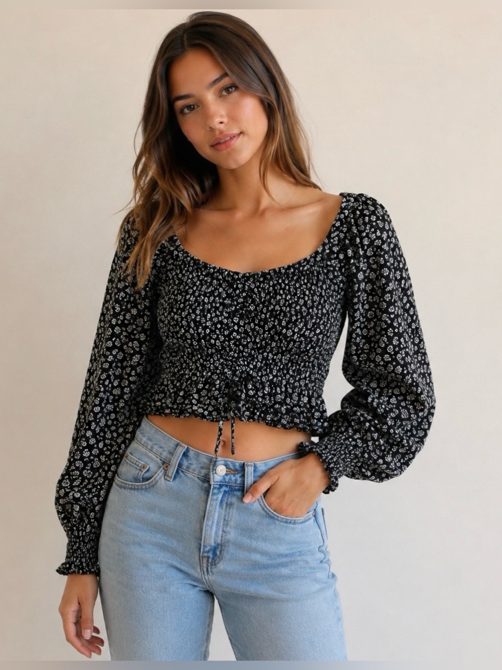 Hollister Black and White Floral Blouse
